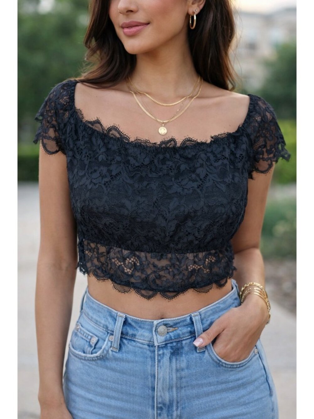 Cacique Black Lace Crop Top Sheer Whimsigoth Fairy Grunge Size 18/20 Women's